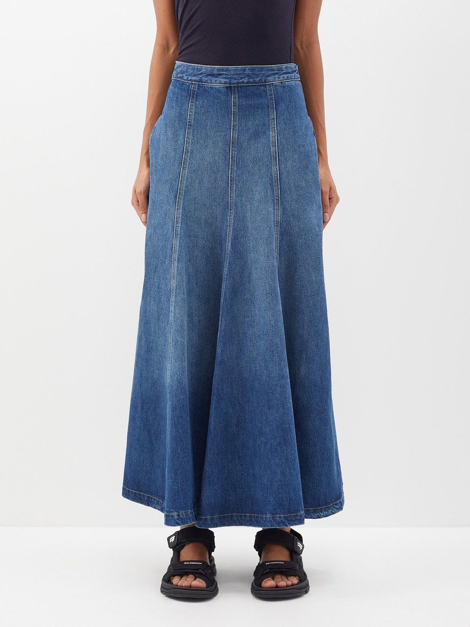 Panelled organic cotton-blend denim skirt