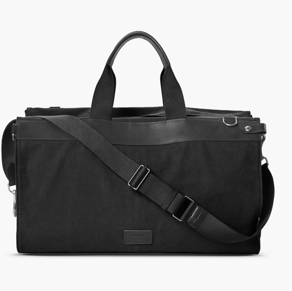  2 in 1 Canvas Leather Suit Luggage Garment Bag with Shoulder  Strap for Travel and Business Trips (Black)