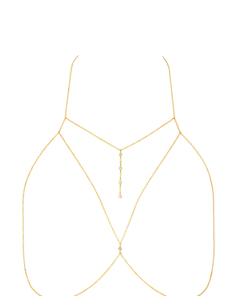 Gold Diamante Mini Chain Bra, Accessories