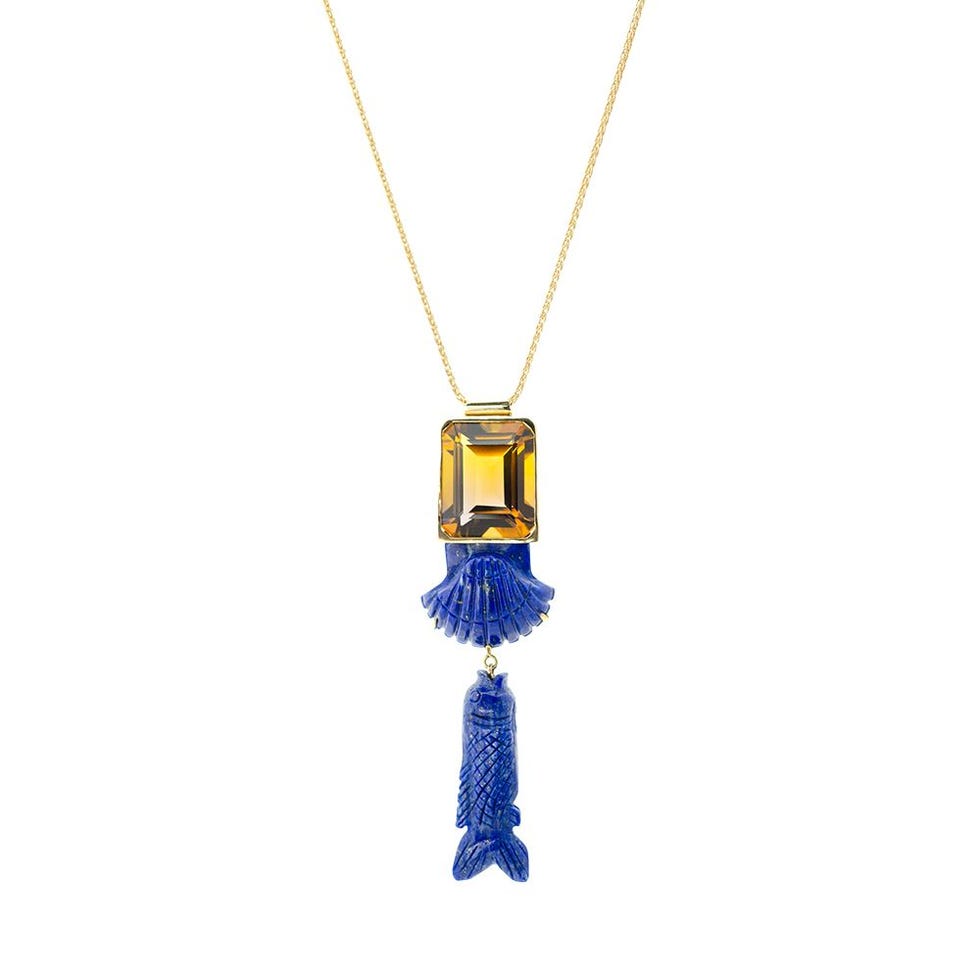 Lapis Lazuli Fish And Shell with Amatrine Necklace