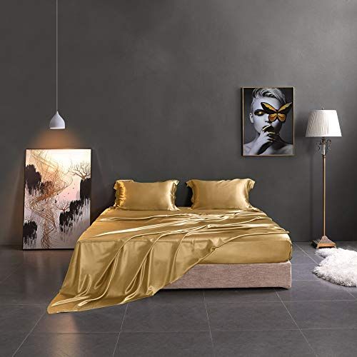 Vonty Satin Sheets Queen Size Silky Soft Satin Bed Sheets Black