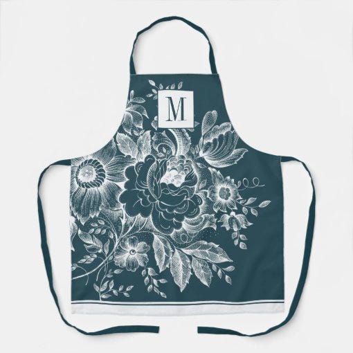 Peony Monogram Dark Turquoise Apron