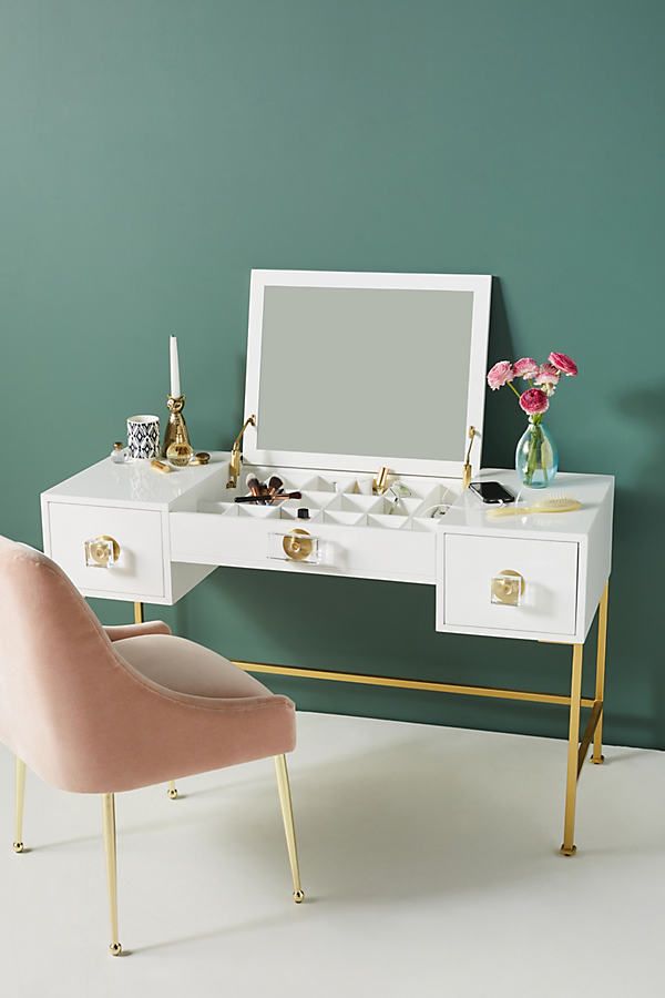 White lacquer online vanity desk