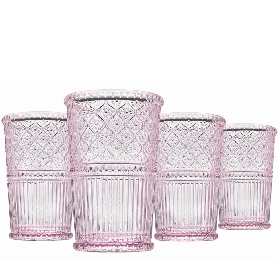 Pink Crystal Glass Cups, Set of 4