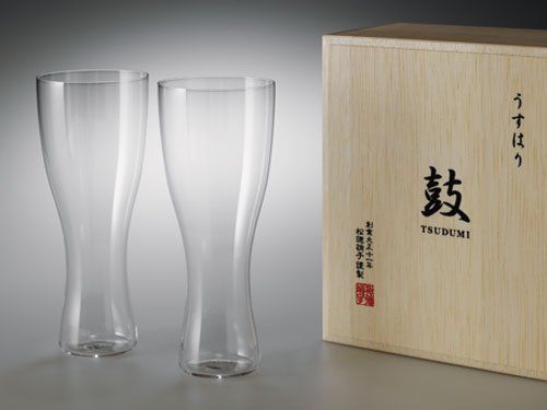 うすはりグラス　鼓　ガラス ビールグラス（ピルスナー）木箱2個セット