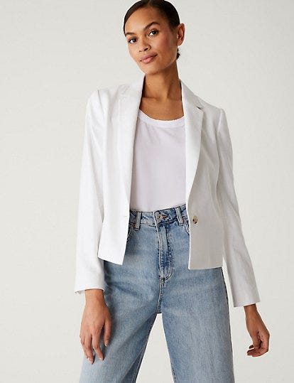 Linen Blend Tailored Cropped Blazer