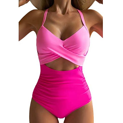  Hilor Hot Pink High Waisted Bikini Set for Women Push Up  Swimsuits Sexy V Neck Twist Front 2 Piece Swimming Suit 6 : Clothing, Shoes  & Jewelry