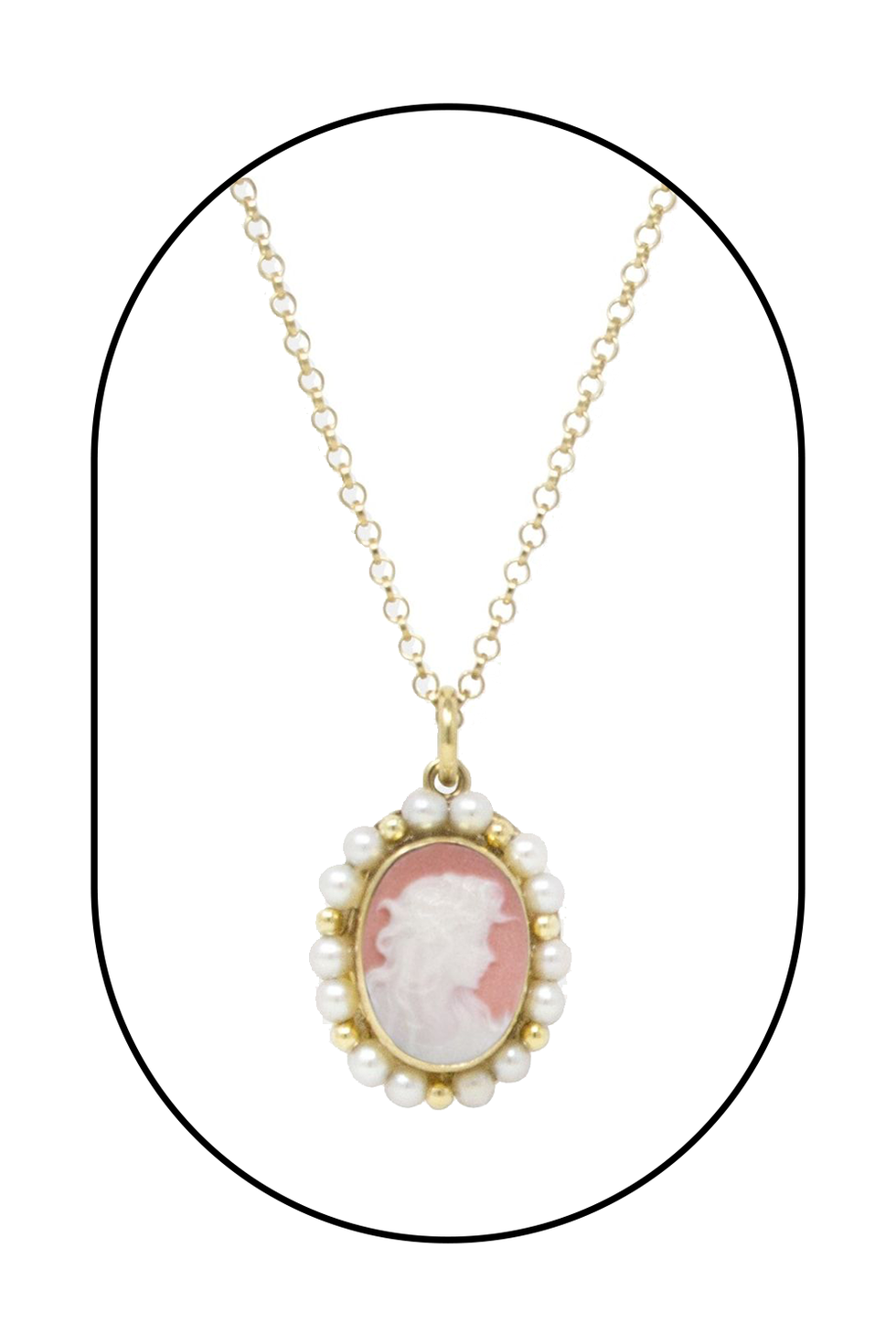 Little Lovelies Gold-Plated Pink Cameo Pearly Necklace