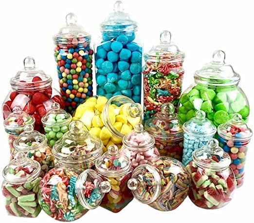 19 Retro Empty Plastic Sweet Jars for Pick & Mix, Victorian Sweet Shop,  Candy Buffet Kit, Party Pack