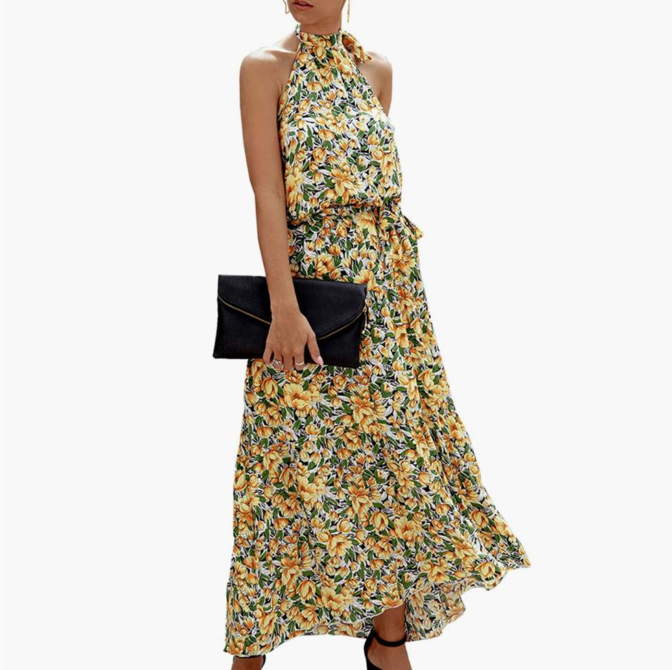 Halter Neck Floral Maxi Dress