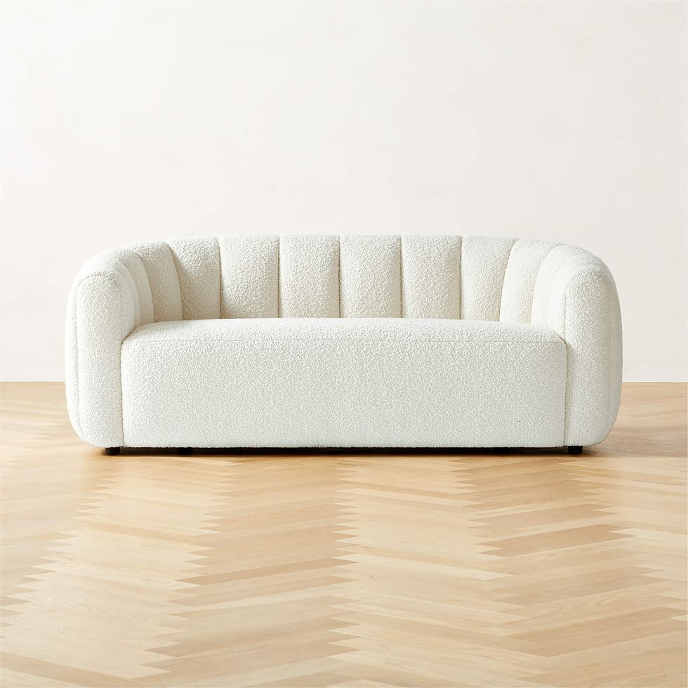 Fitz Channeled White Boucle Loveseat