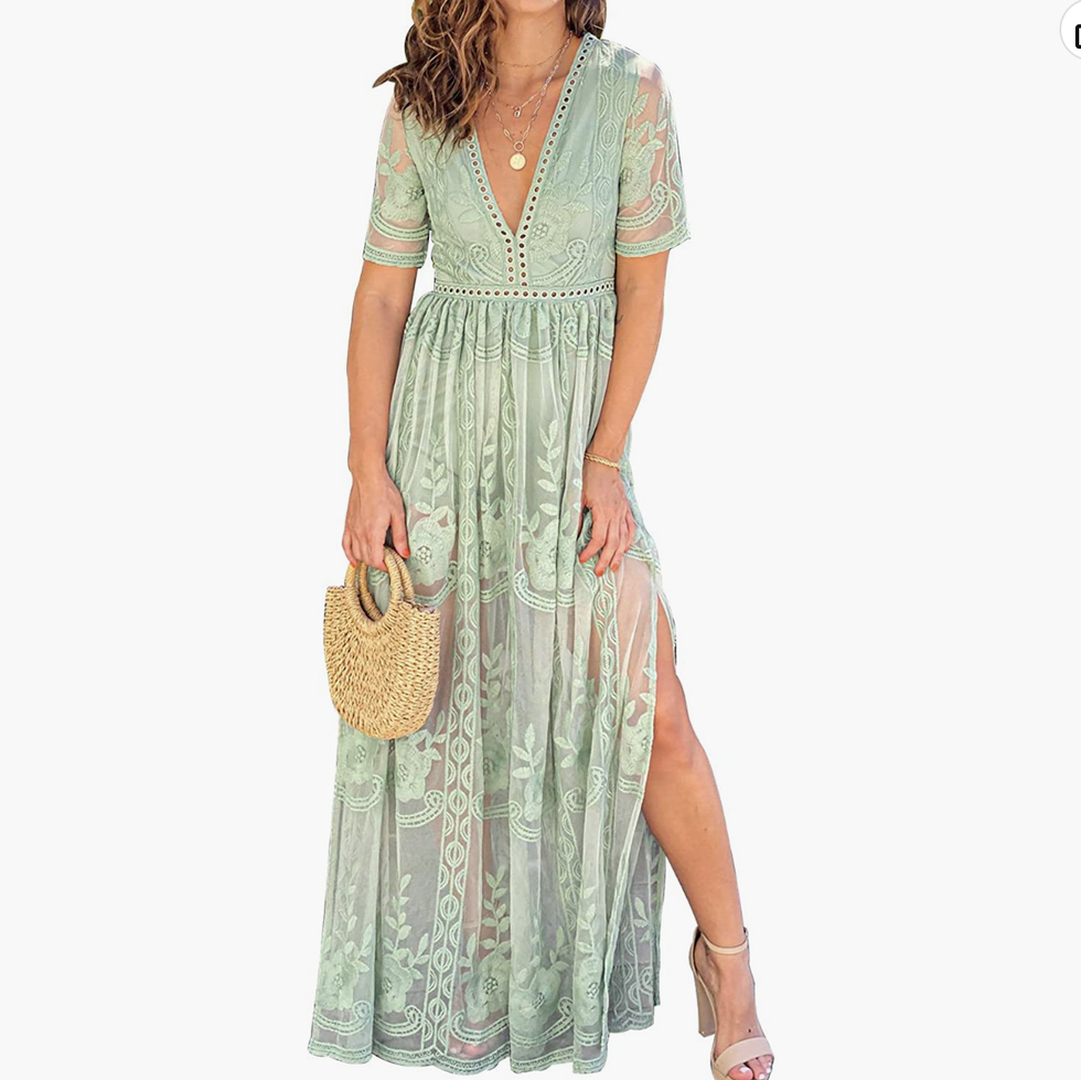 Off-Shoulder Lace Maxi Dress 
