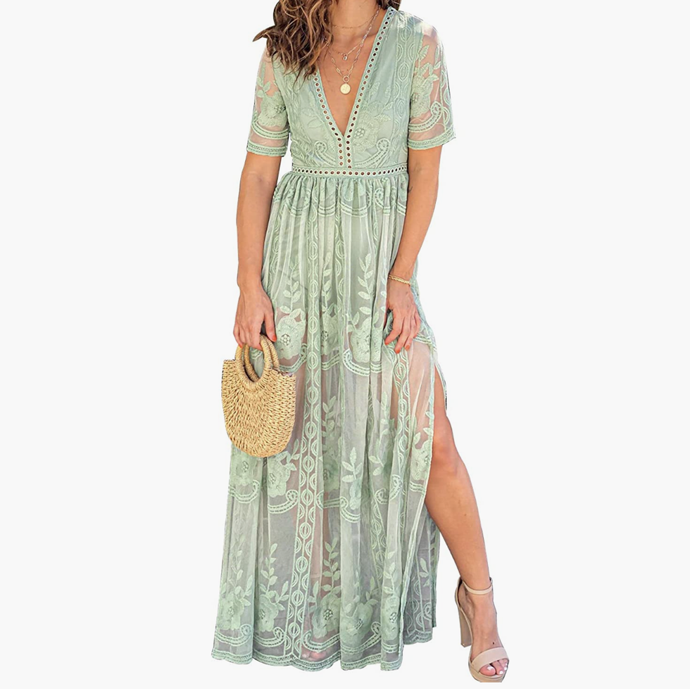 Off-Shoulder Lace Maxi Dress 