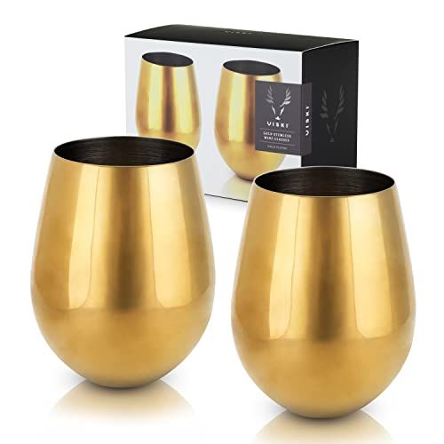 Set of 2 Gold Stemless Wine Glasses