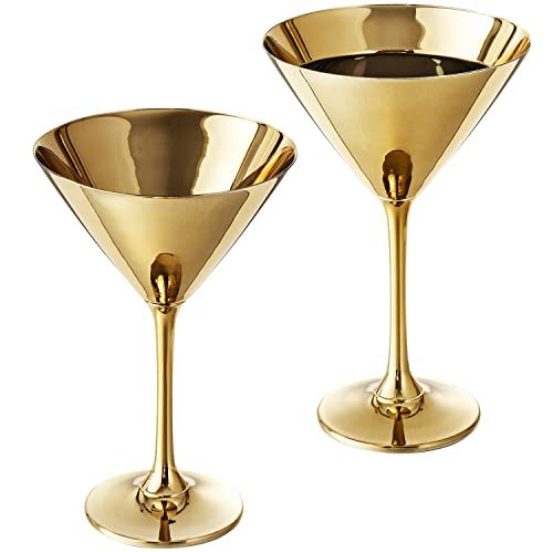  Set of 2 Gold Martini Glasses