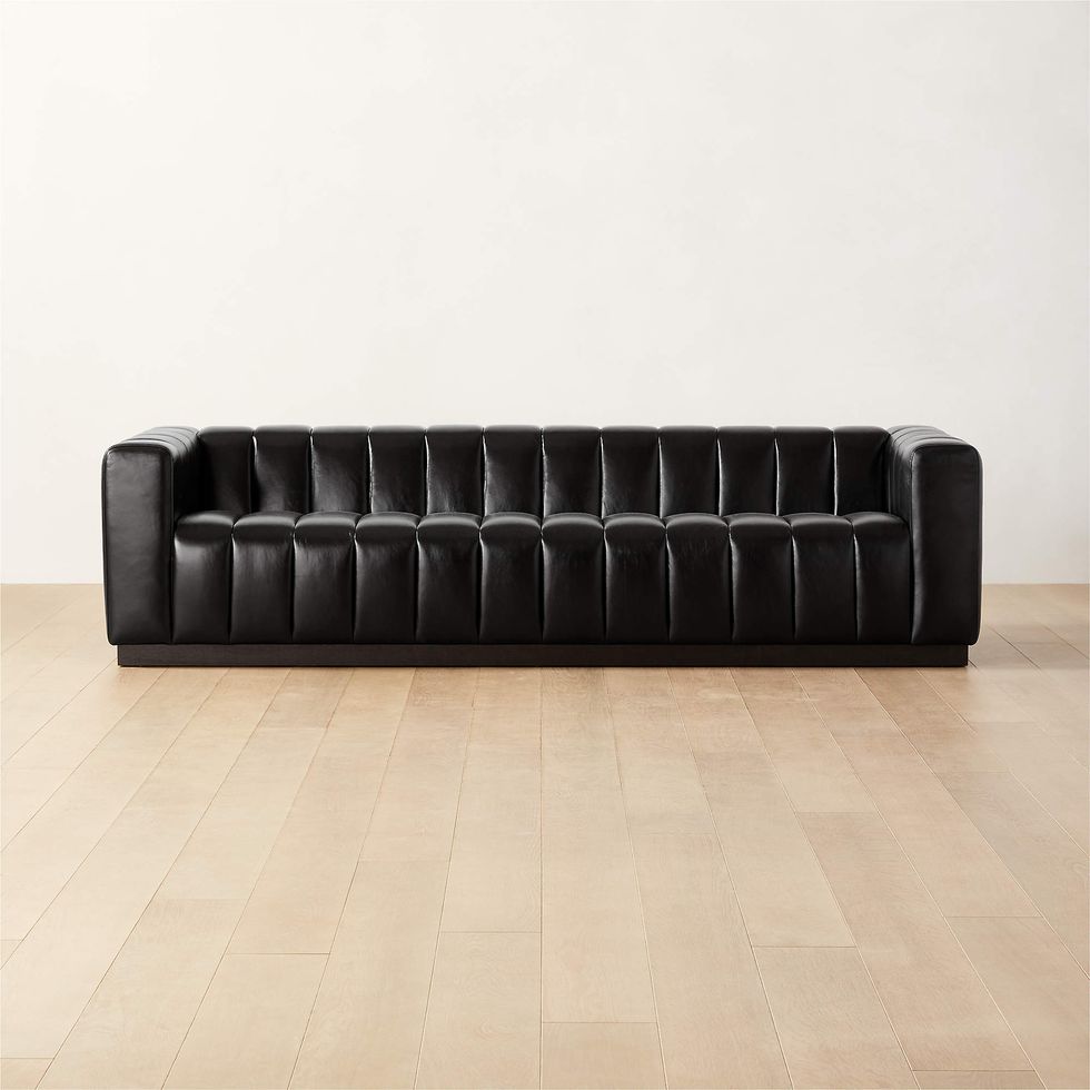 Forte Extra-Large Channeled Black Leather Sofa