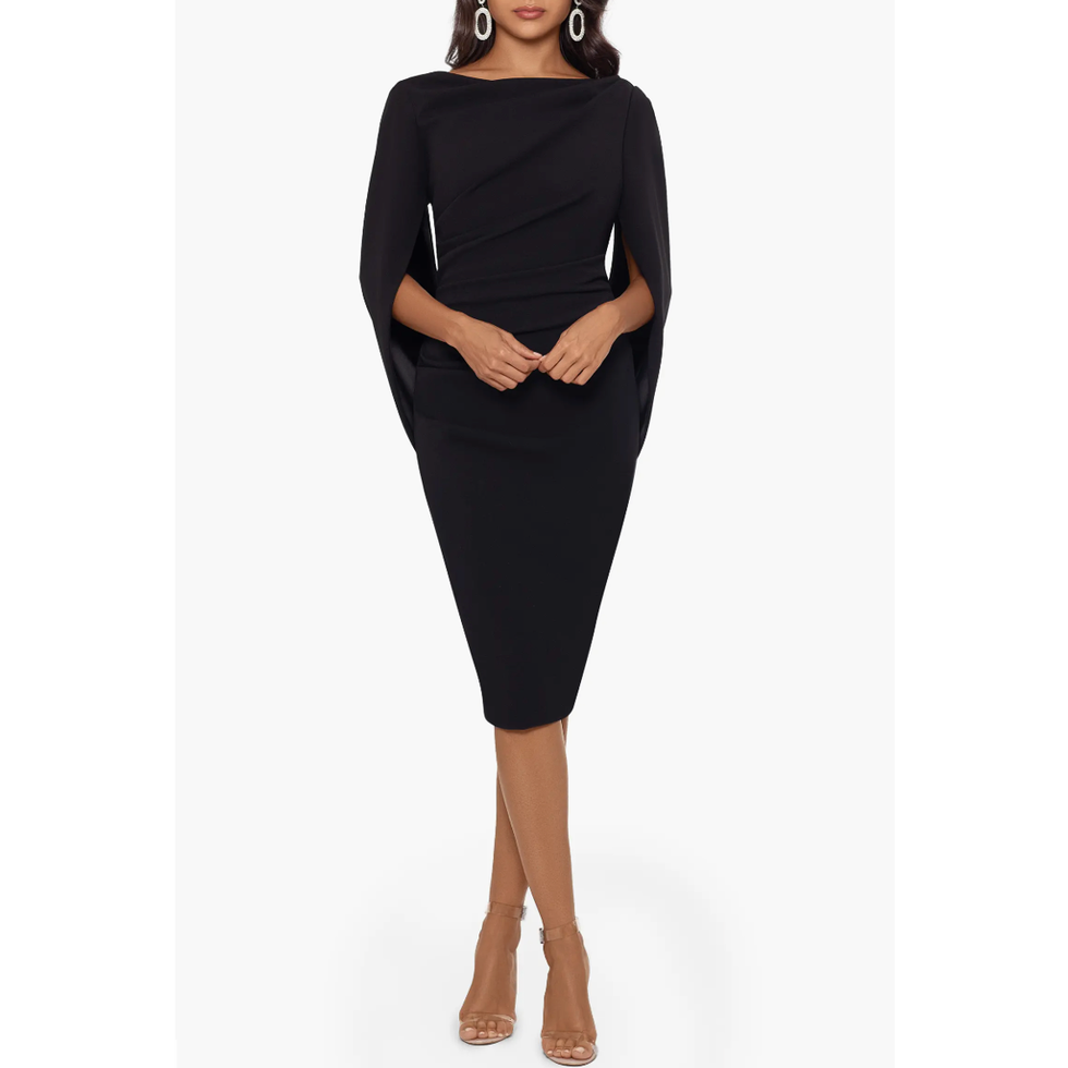 Cape Sleeve Crepe Sheath Dress