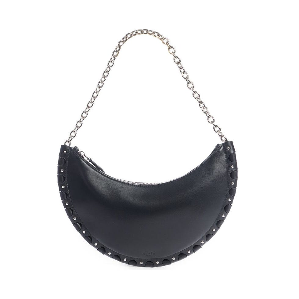 Demi Lune Studded Leather Chain Shoulder Bag