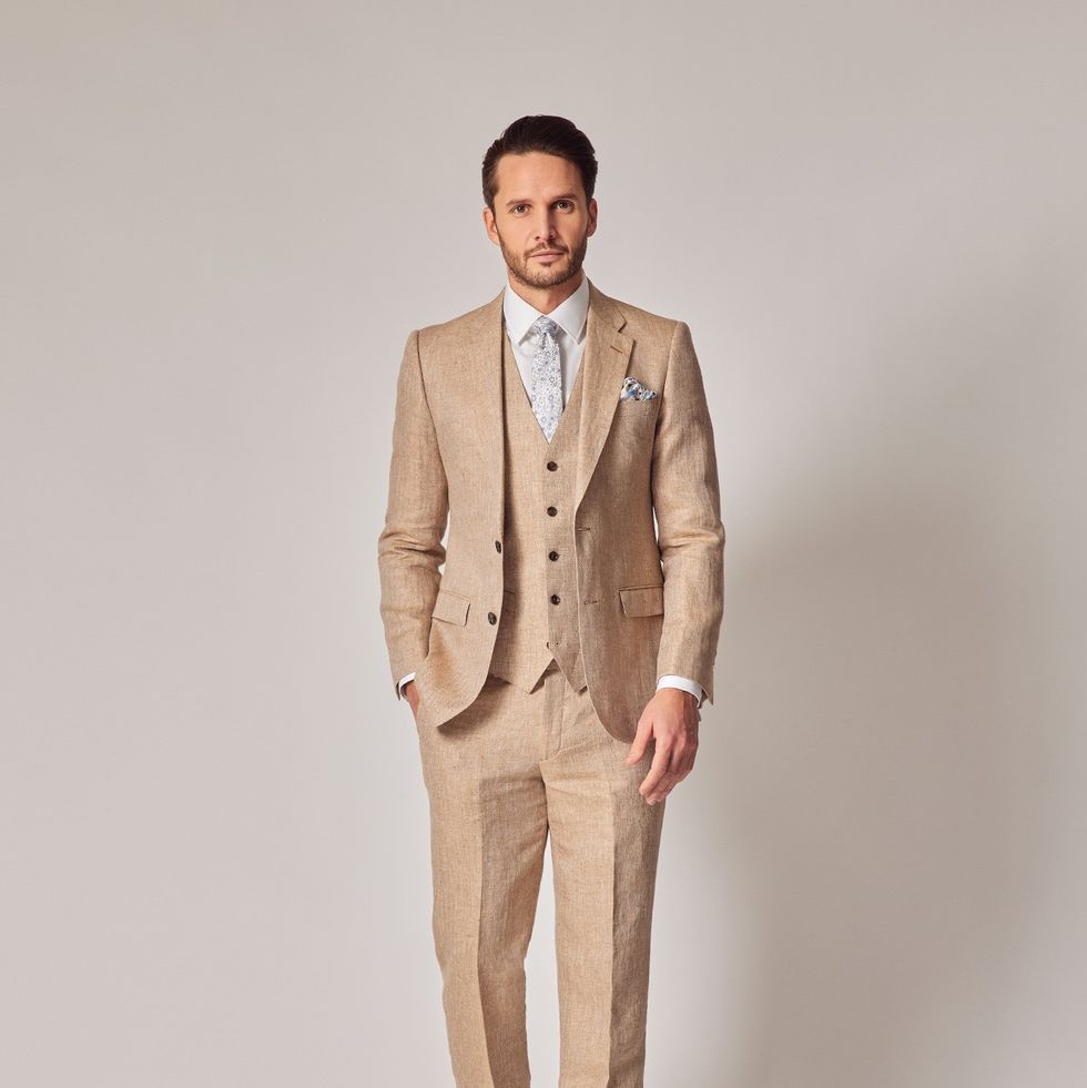 Herringbone Linen 3 Piece Tailored Italian Suit