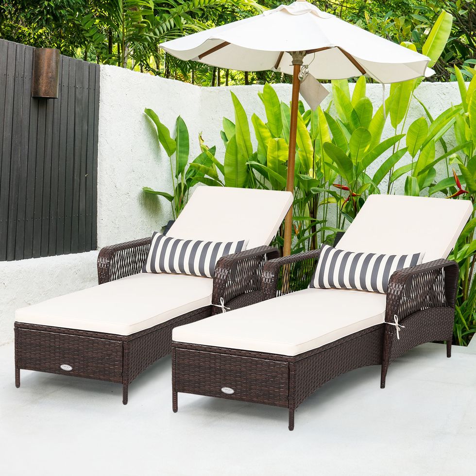 Rattan Patio Lounge Chairs, Set of 2