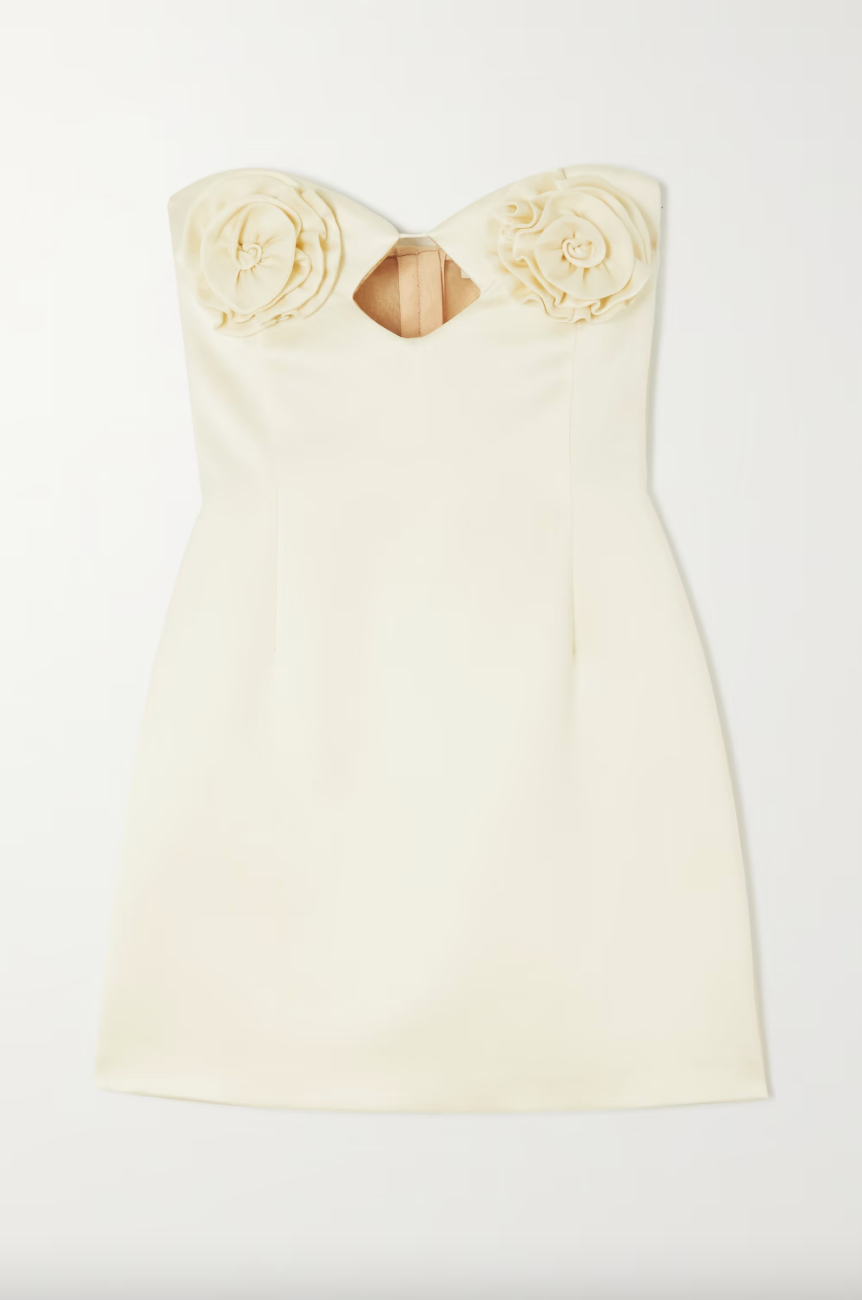 Strapless embellished silk and wool-blend satin mini dress