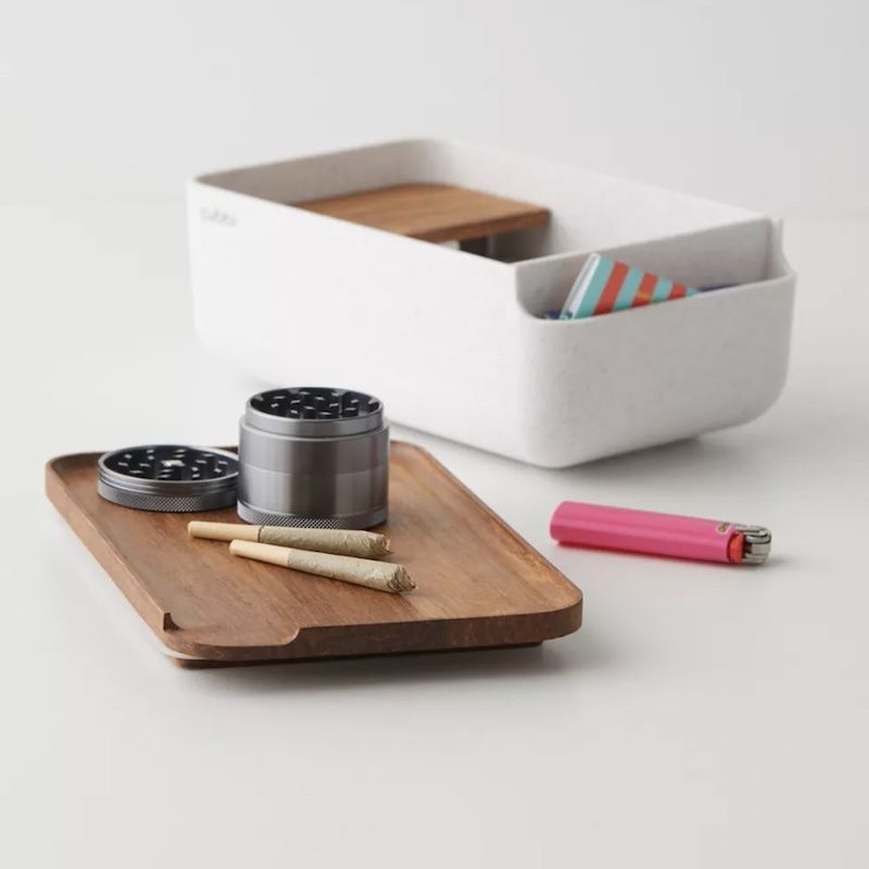CALI Large Bamboo Stash Box with Sliding Rolling Tray (Pink)
