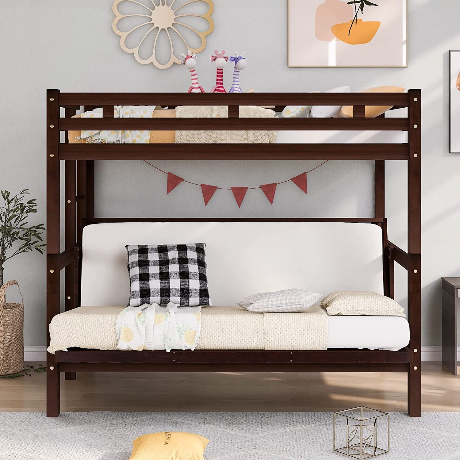 Twin bunk bed on sale over futon sofa