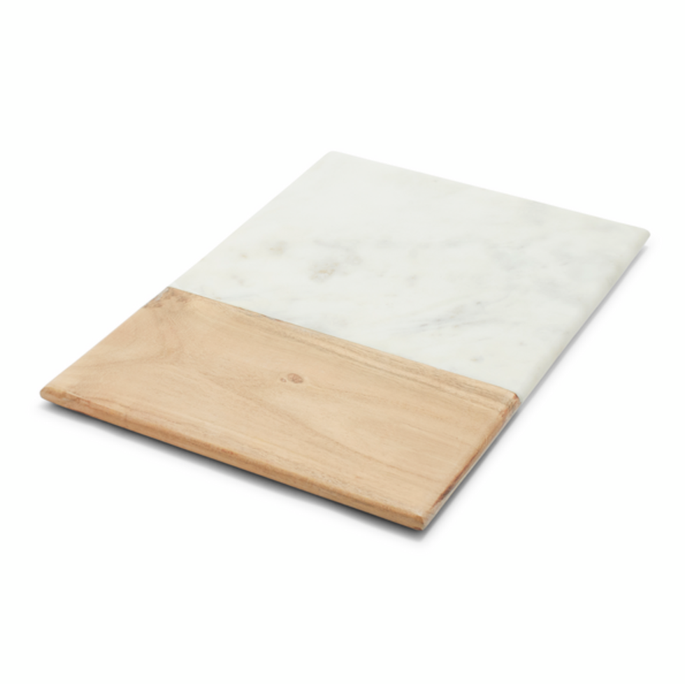 Rectangular Marble and Acacia Wood Serving Board