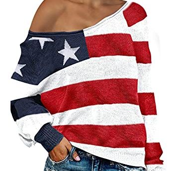 US Flag Print Long Sleeve Sweater