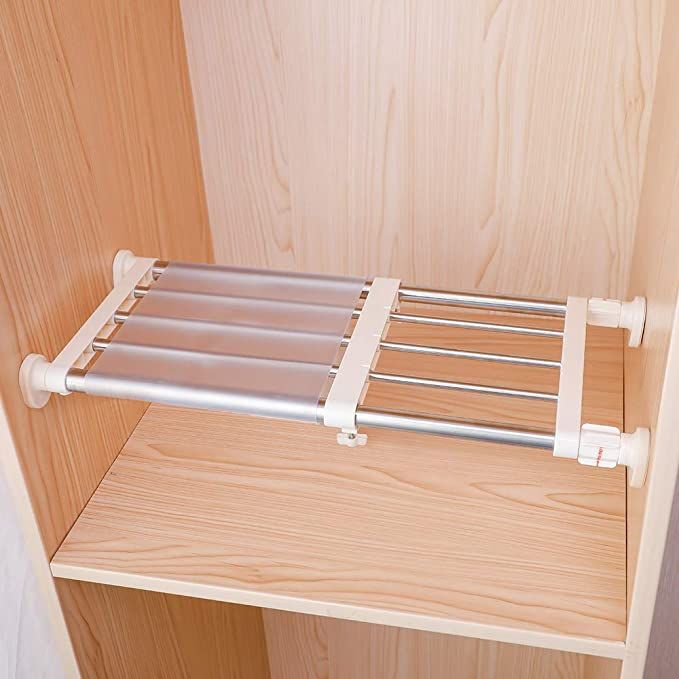 Closet Tension Shelf & Rod Expandable Metal Storage Rack