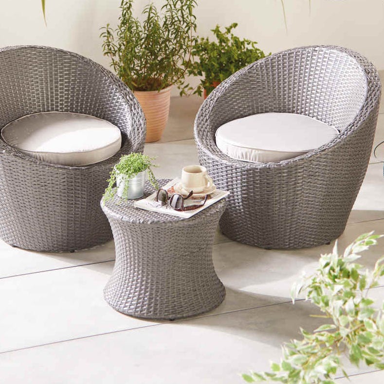 Grey & Cream Rattan Bistro Set