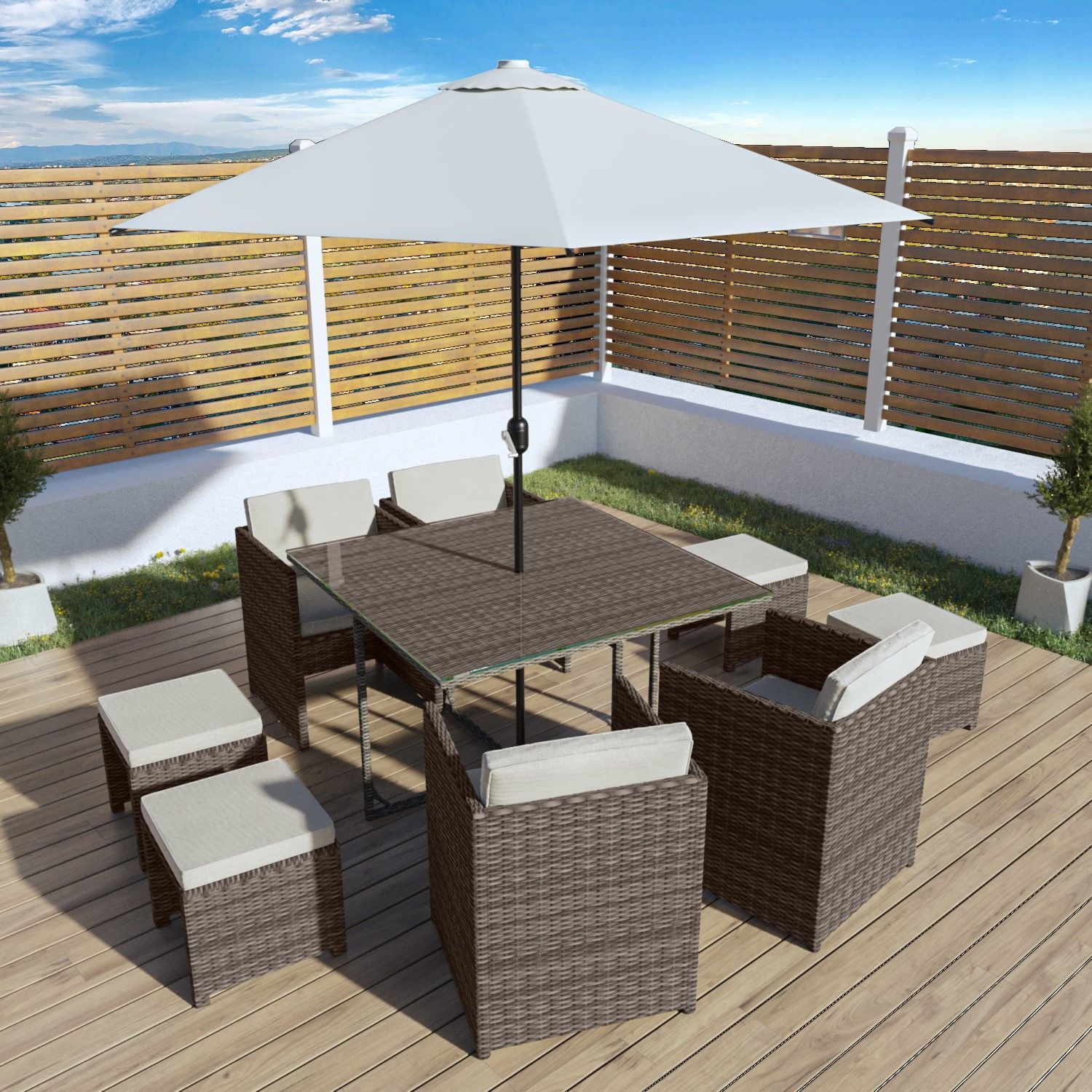 Cube patio set online with parasol