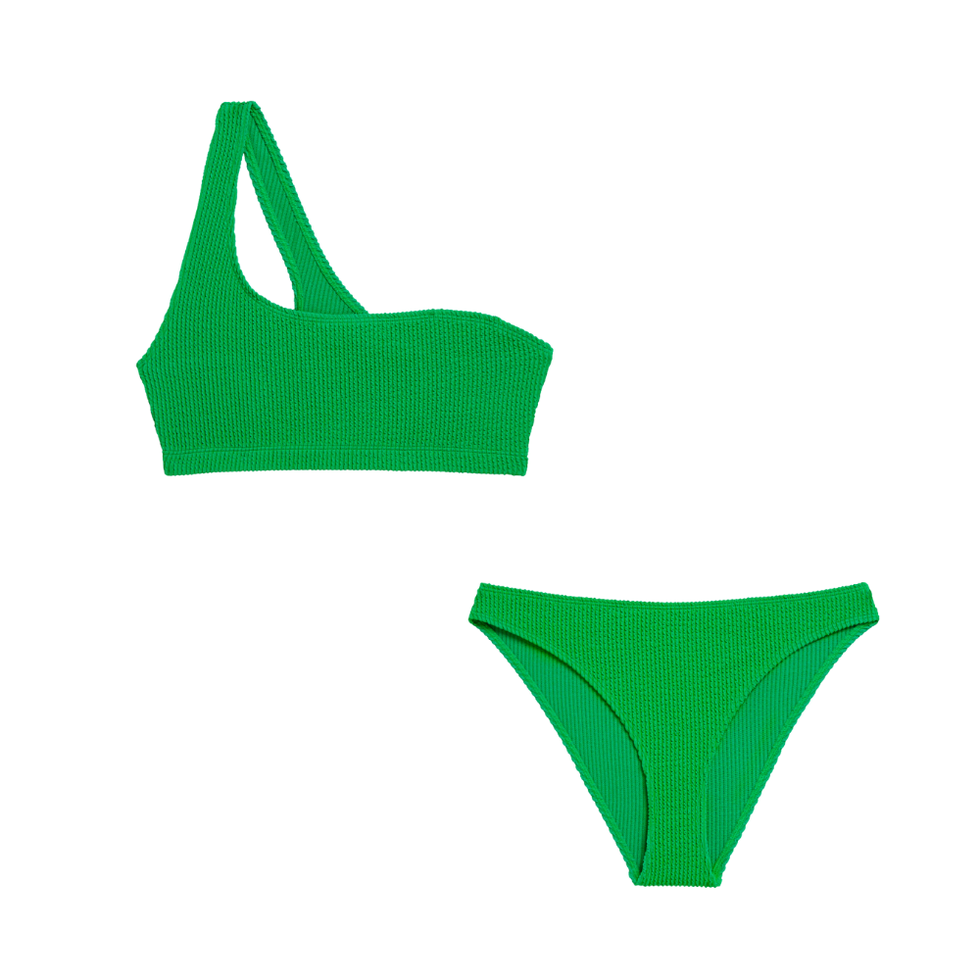 Monki One shoulder green bikini