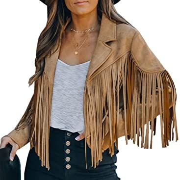 Womens Cropped Fringe Suede Faux Leather Motorcycle Jackets