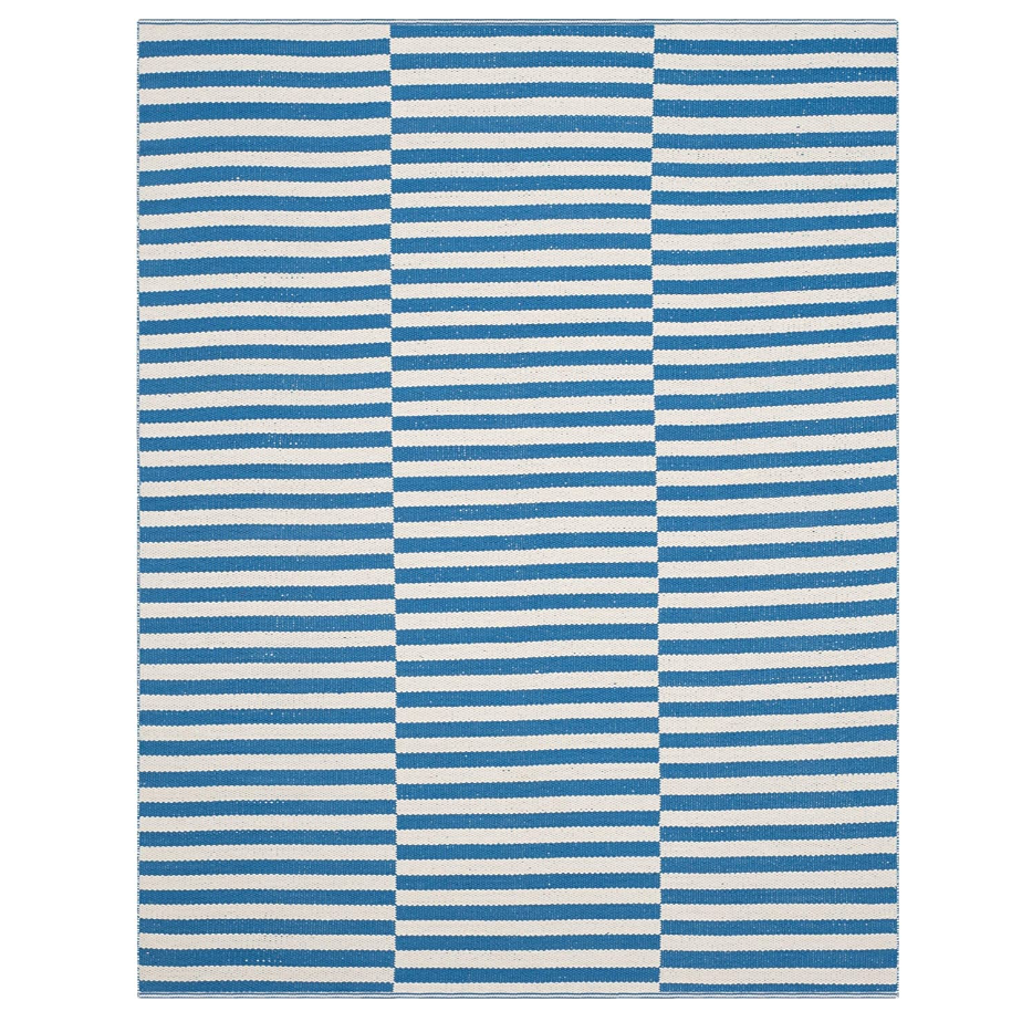 Ivory/Blue Handmade Stripe Cotton Accent Rug