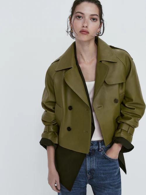 Massimo dutti leather top trench coat