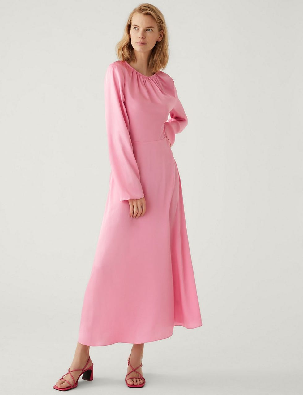 Satin Round Neck Midi Tea Dress, £49.50