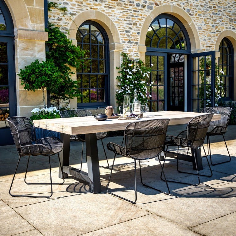 Beach Teak Wood Garden Dining Table and 6 Graphite Butterfly Armchairs