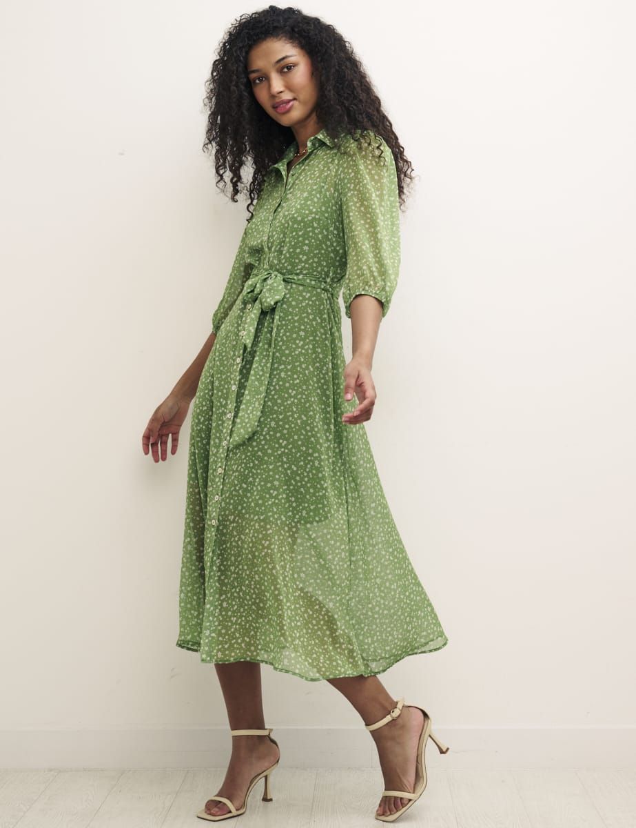 Whistles short sleeve tiered midi T-shirt dress in green