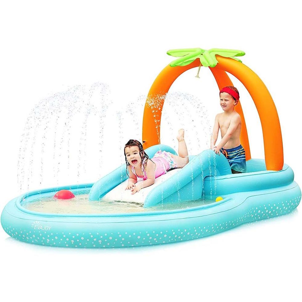 Inflatable Play Center Kiddie Pool with Slide, Water Sprayers