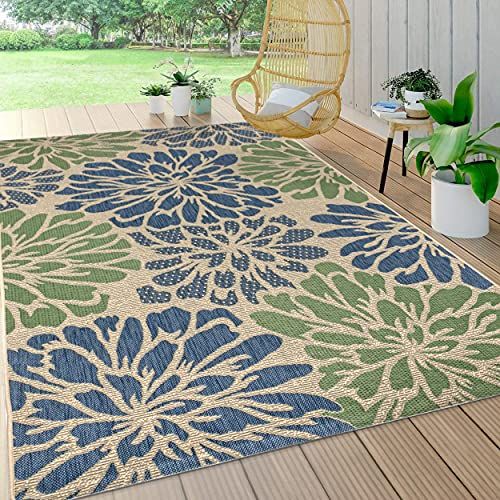 Floral Textured Weave Indoor Outdoor Area Rug