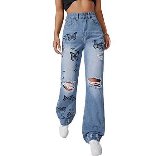 Ripped jeans hot sale with flowers