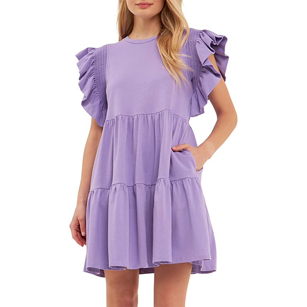 Knit Ruffled Mini Dress Purple
