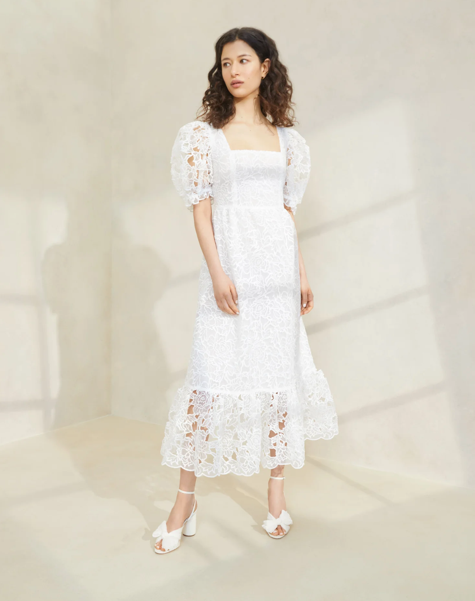 Addison Cream Puff-Sleeve Dress