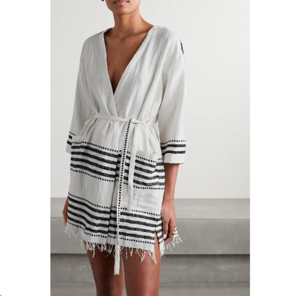 Eshe Striped Cotton-Blend Mini Wrap Dress