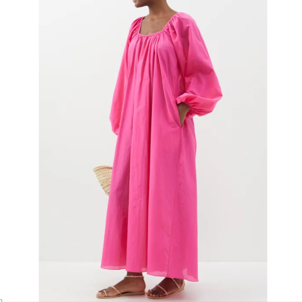 Square-Neck Cotton-Blend Maxi Dress
