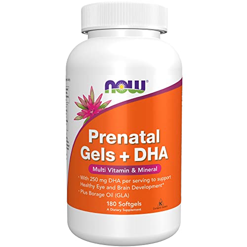 NOW Supplements, Prenatal Gels + DHA with 250 mg DHA per serving, plus Borage Oil (GLA), 180 Softgels