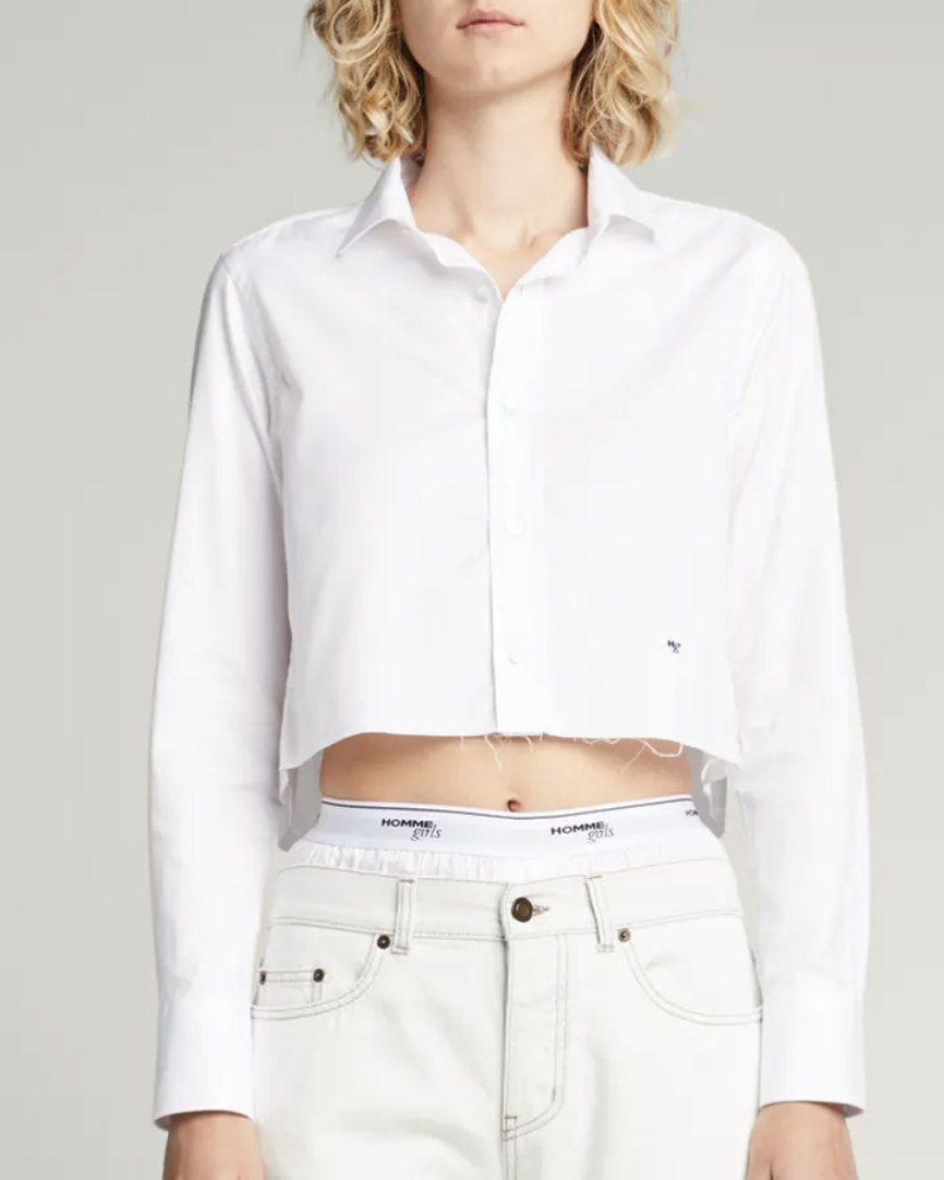 Cropped Distressed Embroidered Cotton-Poplin Shirt