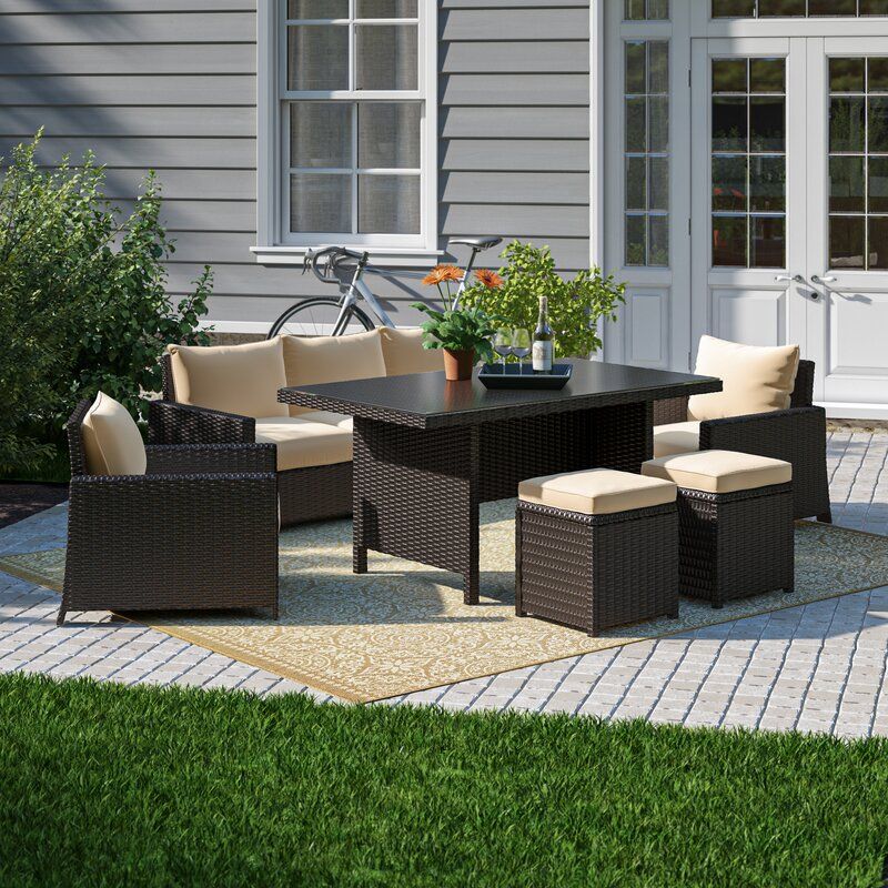 Zeringue Wicker/Rattan seating group for 7 with cushions