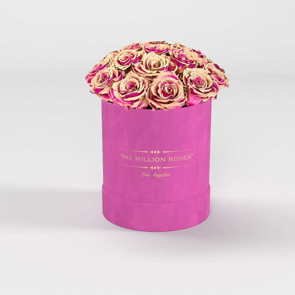 Basic Hot Pink Suede Box | Neon Pink & Gold Roses